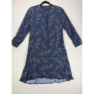 Theory Floral Shift Dress Womens 4 Navy Blue Excellent Lavender Print Silk